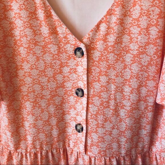 Pink Floral Button Down Flutter Sleeve Dress 1X - Picture 2 of 9